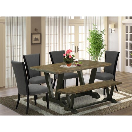 East West Furniture 6 Piece V-Style Mid Century Dining Set - Black V676VE650-6